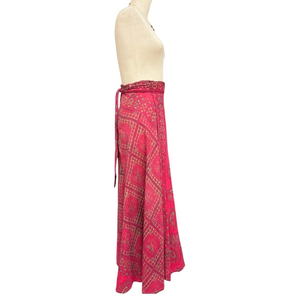 Vintage Boho Wrap Skirt Pink Paisley Hippie Maxi, Sunita, S/M Fit Hippy Boho - Picture 3 of 12